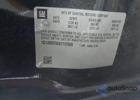 2010 Chevrolet Cobalt Lt from USA, damaged, VIN 1G1AD5F58A7107565
